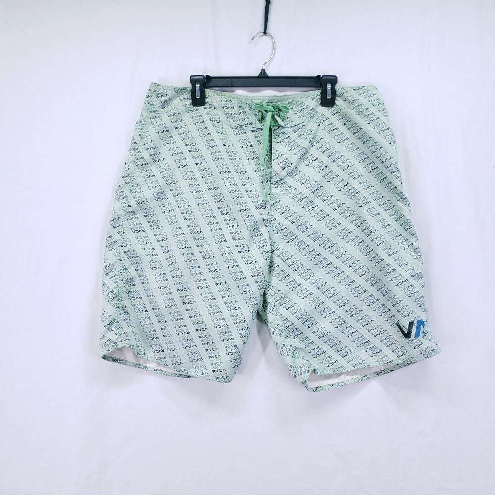 RVCA Artist Network Program Green Logo Pattern Beach Swim Trunks Size 38